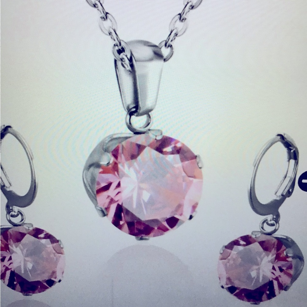 Gorgeous stainless steel pink crystal 17 inch necklace & earrings designer set